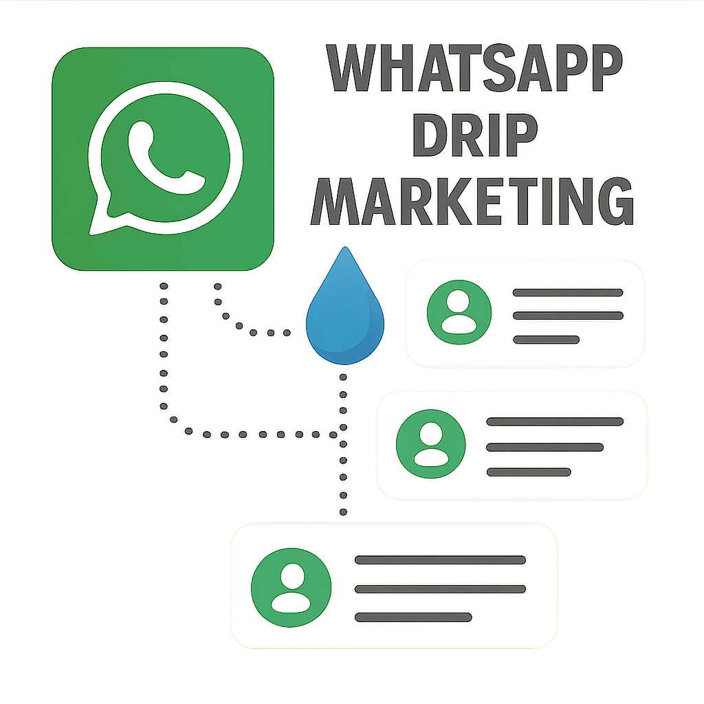 Graphic illustrating WhatsApp drip marketing concept