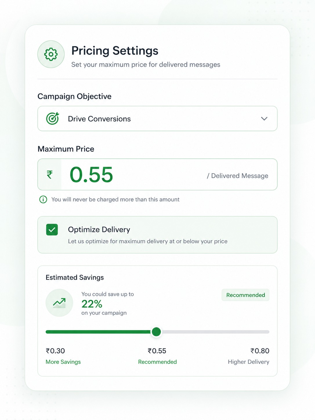 whatsapp max pricing setting