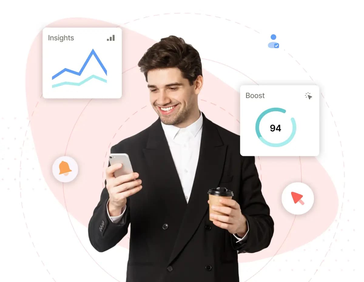Man using AI messaging insights and engagement tools on mobile