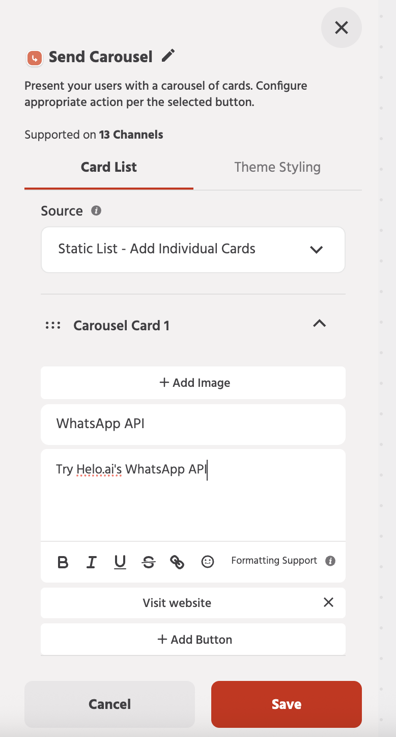 Configuring Product Details, Carousel Cards, and Action Buttons