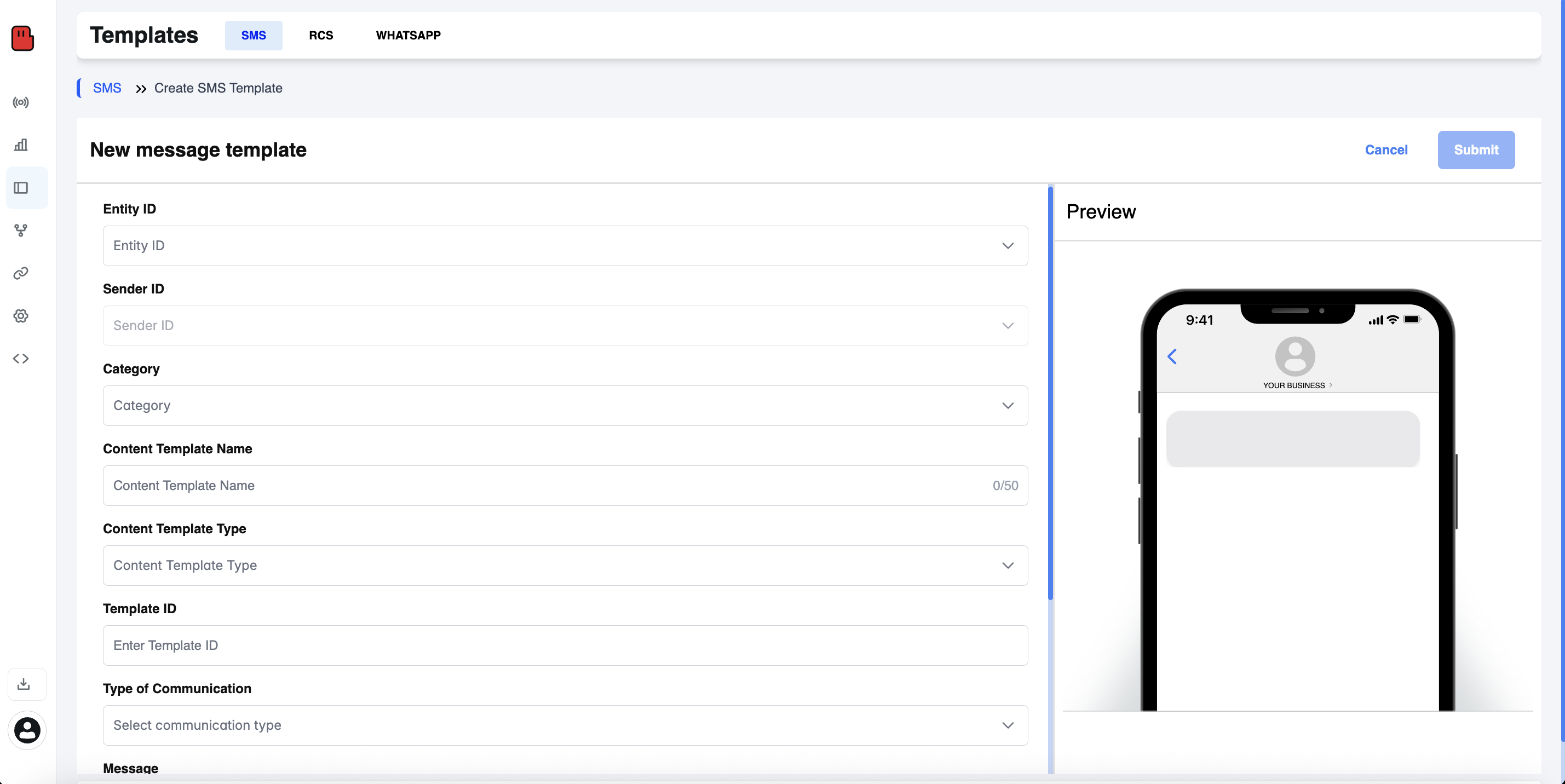 Fill In Your SMS Template Details
